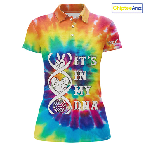 Women golf polo shirts colorful tie dye pattern custom It's in my DNA peace love golf top for ladies NQS10391