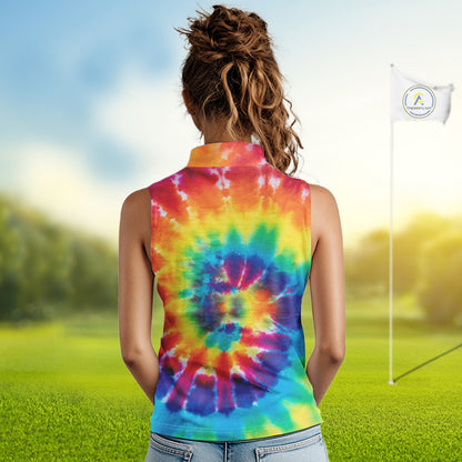 Women Sleeveless Polos colorful tie dye pattern custom It's in my DNA peace love golf top for ladies NQS10391