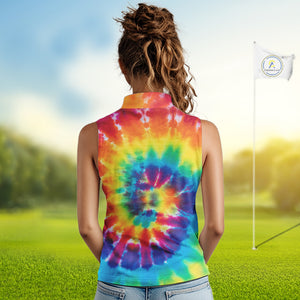 Women Sleeveless Polos colorful tie dye pattern custom It's in my DNA peace love golf top for ladies NQS10391