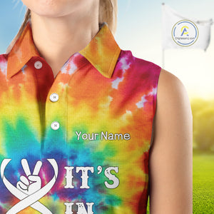 Women Sleeveless Polos colorful tie dye pattern custom It's in my DNA peace love golf top for ladies NQS10391