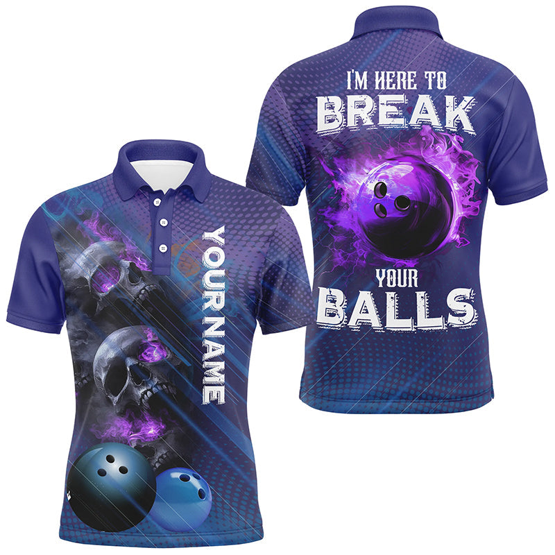 Purple Skull Flame Bowling Shirts For Men Custom Bowling Team Jerseys I'm here to break your balls NQS8635