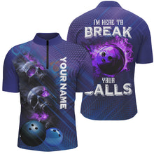 Load image into Gallery viewer, Purple Skull Flame Bowling Shirts For Men Custom Bowling Team Jerseys I&#39;m here to break your balls NQS8635