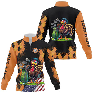 Orange argyle Thanksgiving Turkey American Flag Quarter zip golf sweatshirt custom sweater golf tops NQS8638