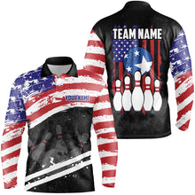 Load image into Gallery viewer, Retro American Flag Bowling Polo, Quarter Zip Shirts For Men Custom Patriotic Bowling Team Jerseys NQS8639