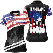 Load image into Gallery viewer, Retro American Flag Bowling Polo, Quarter Zip Shirts For Women Custom Patriotic Bowling Team Jerseys NQS8639