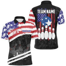 Load image into Gallery viewer, Retro American Flag Bowling Polo, Quarter Zip Shirts For Men Custom Patriotic Bowling Team Jerseys NQS8639