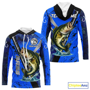 Blue Camo Bass fishing custom Largemouth Bass sun protection long sleeve fishing shirts for Team NQS10816