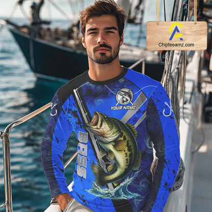 Blue Camo Bass fishing custom Largemouth Bass sun protection long sleeve fishing shirts for Team NQS10816