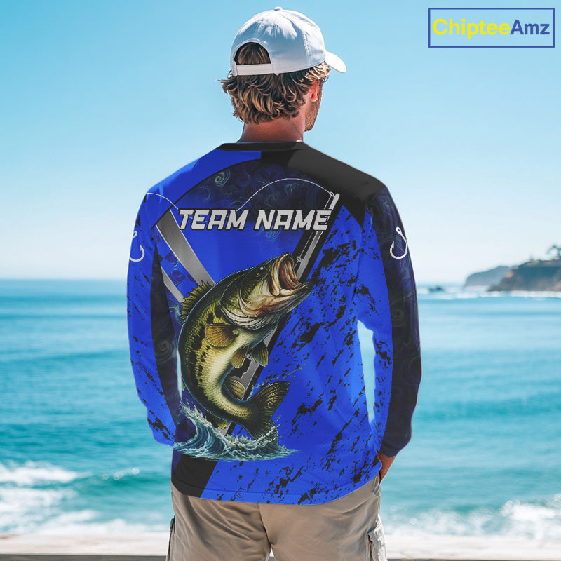 Blue Camo Bass fishing custom Largemouth Bass sun protection long sleeve fishing shirts for Team NQS10816