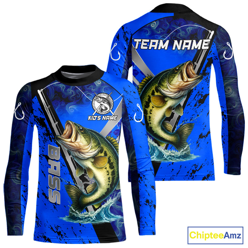 Blue Camo Bass fishing custom Largemouth Bass sun protection long sleeve fishing shirts for Team NQS10816