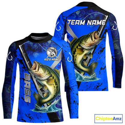 Blue Camo Bass fishing custom Largemouth Bass sun protection long sleeve fishing shirts for Team NQS10816
