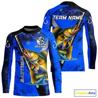 Blue Camo Walleye fishing custom Walleye sun protection long sleeve fishing shirts for Team NQS10817