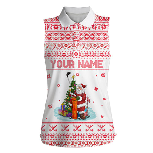 Funny ugly Christmas Womens sleeveless polos Custom Santa Golfer christmas polo shirts NQS6792