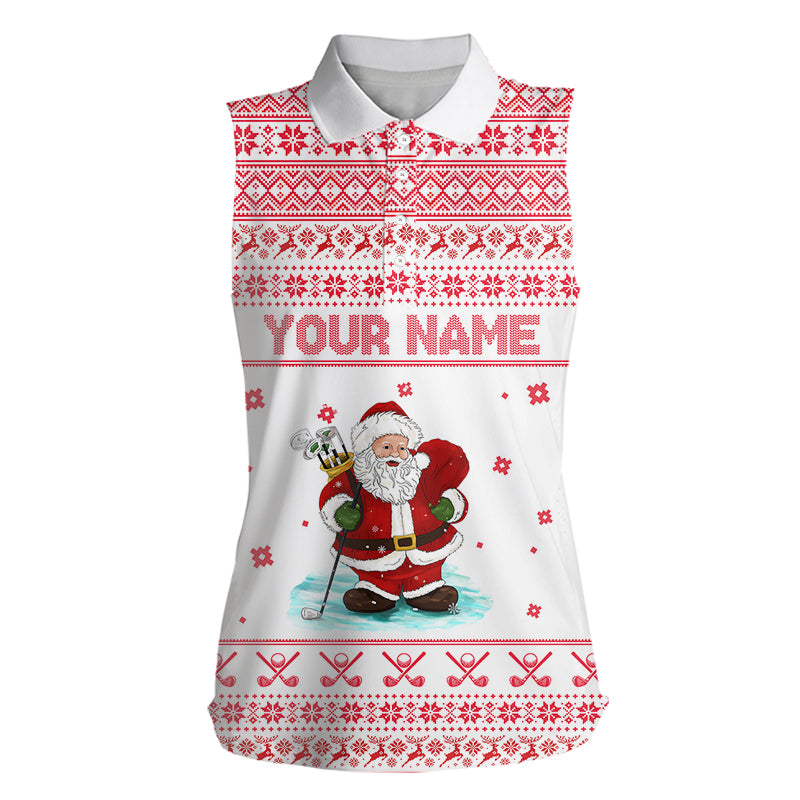 Funny ugly Christmas Womens sleeveless polos Santa Golfer, christmas polo shirts NQS6793