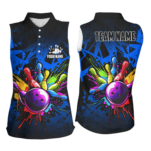 Colorful bowling jerseys Sleeveless Polo Shirt Custom Bowling Team shirts for bowler | Blue NQS8880