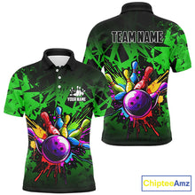 Load image into Gallery viewer, Colorful bowling jerseys Polo, 1/4 Zip Shirt for Men Custom Bowling Team shirts for bowler | Green NQS8881