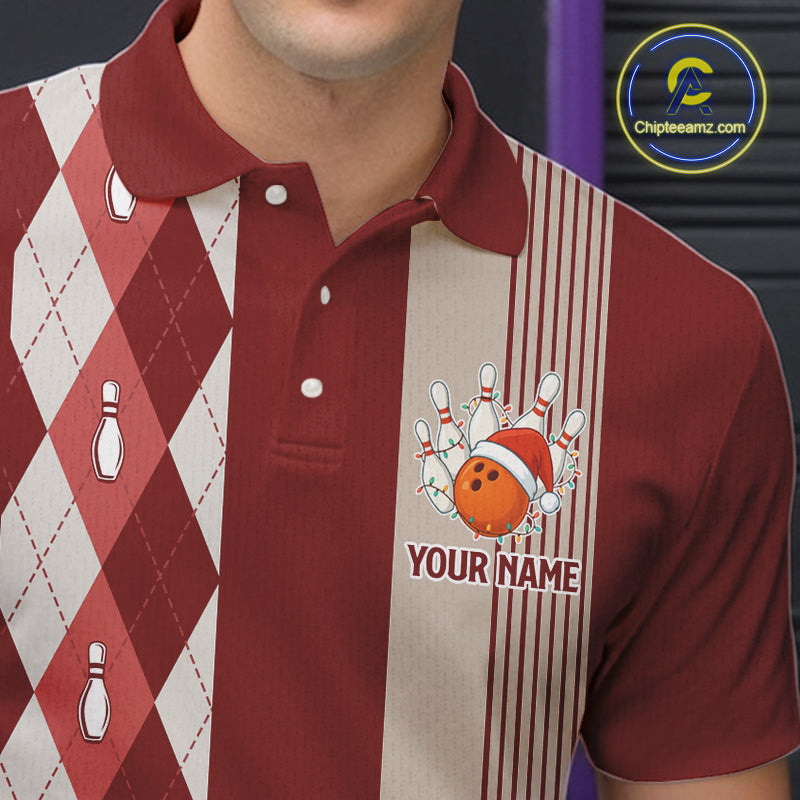 Retro Red argyle pattern Christmas Santa Bowling shirts For Men custom bowling team jerseys Outfits NQS10994