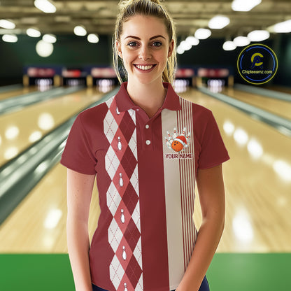 Retro Red argyle pattern Christmas Santa Bowling shirts For Women custom bowling team jerseys Outfits NQS10994