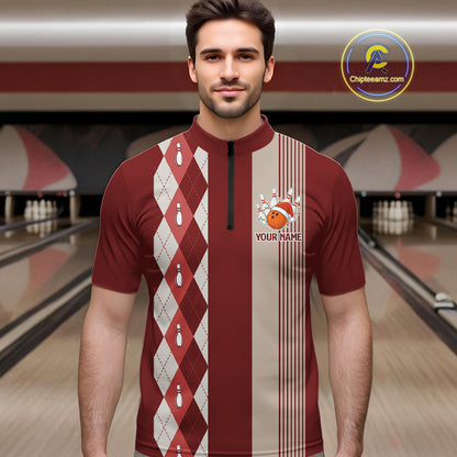 Retro Red argyle pattern Christmas Santa Bowling shirts For Men custom bowling team jerseys Outfits NQS10994