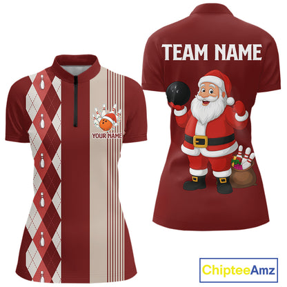 Retro Red argyle pattern Christmas Santa Bowling shirts For Women custom bowling team jerseys Outfits NQS10994