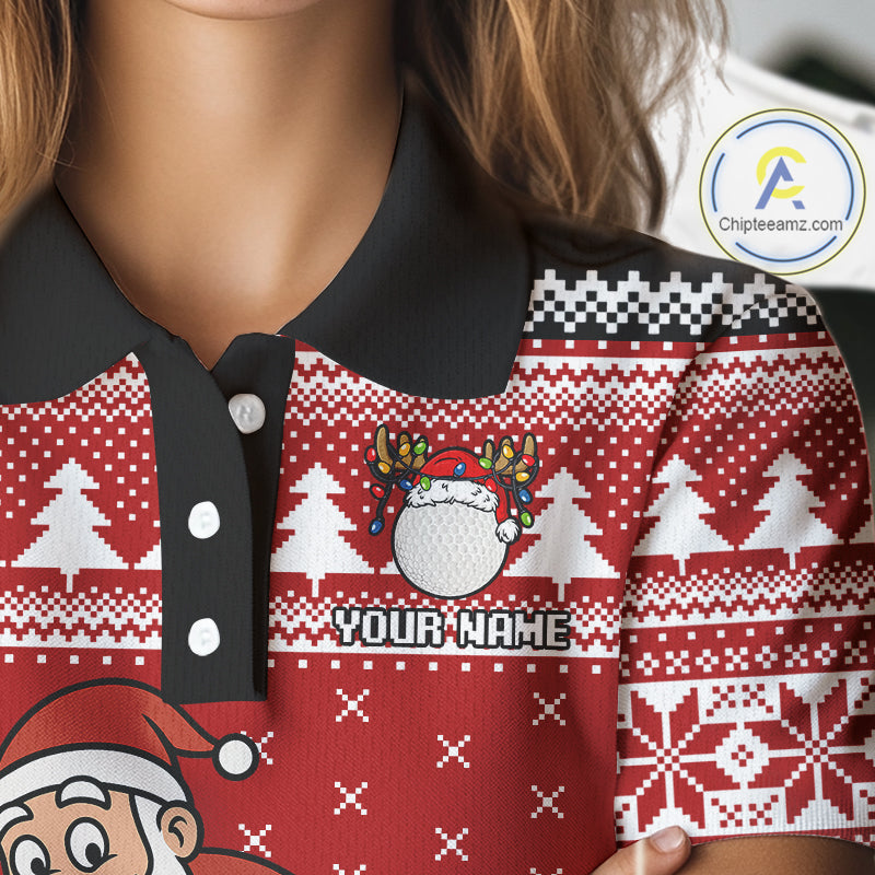 Funny Santa Golf Polo shirts For women Red ugly Christmas pattern Custom ladies Christmas golf shirts NQS11000