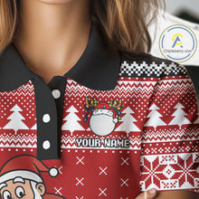 Load image into Gallery viewer, Funny Santa Golf Polo shirts For women Red ugly Christmas pattern Custom ladies Christmas golf shirts NQS11000