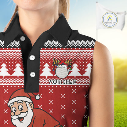 Funny Santa Sleeveless Golf Polo shirt Red ugly Christmas pattern Custom ladies Christmas golf shirts NQS11000
