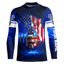 Load image into Gallery viewer, Deer hunting American flag patriotic blue 3d galaxy custom camo deer hunting shirts NQSD18