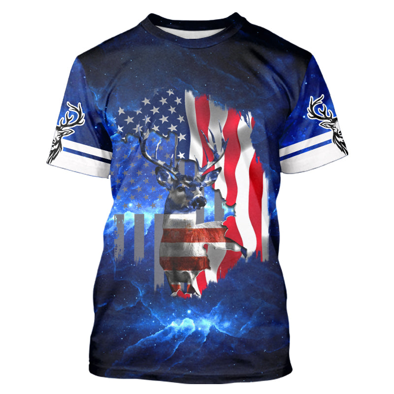 Deer hunting American flag patriotic blue 3d galaxy custom camo deer hunting shirts NQSD18