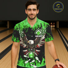 Load image into Gallery viewer, Green flame Hawaiian bowling shirts Custom American flag Eagle Team bowling shirts, gift for bowlers NQS11188