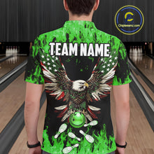 Load image into Gallery viewer, Green flame Mens bowling shirts Custom American flag Eagle Team bowling shirts, gift for bowlers NQS11188