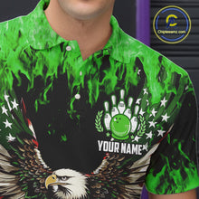 Load image into Gallery viewer, Green flame Mens bowling shirts Custom American flag Eagle Team bowling shirts, gift for bowlers NQS11188