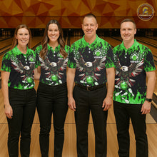 Load image into Gallery viewer, Green flame Mens bowling shirts Custom American flag Eagle Team bowling shirts, gift for bowlers NQS11188