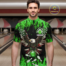 Load image into Gallery viewer, Green flame Mens bowling shirts Custom American flag Eagle Team bowling shirts, gift for bowlers NQS11188