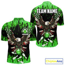 Load image into Gallery viewer, Green flame Mens bowling shirts Custom American flag Eagle Team bowling shirts, gift for bowlers NQS11188