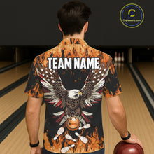 Load image into Gallery viewer, Orange flame Hawaiian bowling shirts Custom American flag Eagle Team bowling shirts, gift for bowlers NQS11189