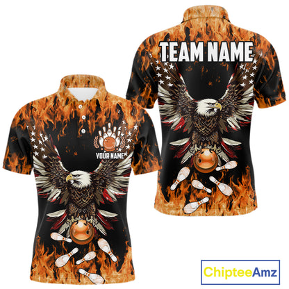 Orange flame Mens bowling shirts Custom American flag Eagle Team bowling shirts, gift for bowlers NQS11189