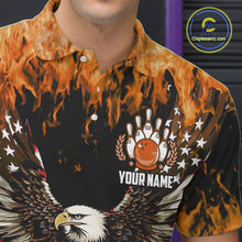 Load image into Gallery viewer, Orange flame Mens bowling shirts Custom American flag Eagle Team bowling shirts, gift for bowlers NQS11189
