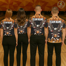 Load image into Gallery viewer, Orange flame Womens bowling shirts Custom American flag Eagle Team bowling shirts, gift for bowlers NQS11189