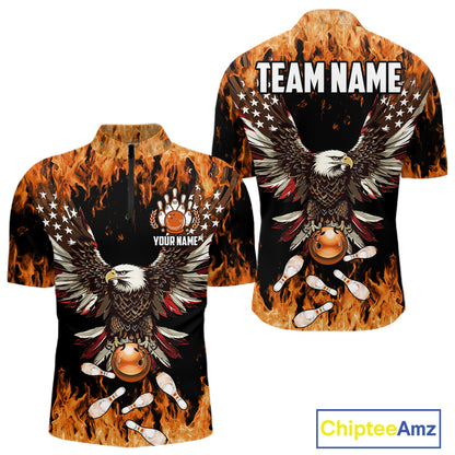 Orange flame Mens bowling shirts Custom American flag Eagle Team bowling shirts, gift for bowlers NQS11189