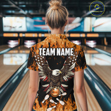 Load image into Gallery viewer, Orange flame Womens bowling shirts Custom American flag Eagle Team bowling shirts, gift for bowlers NQS11189
