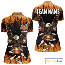 Load image into Gallery viewer, Orange flame Womens bowling shirts Custom American flag Eagle Team bowling shirts, gift for bowlers NQS11189