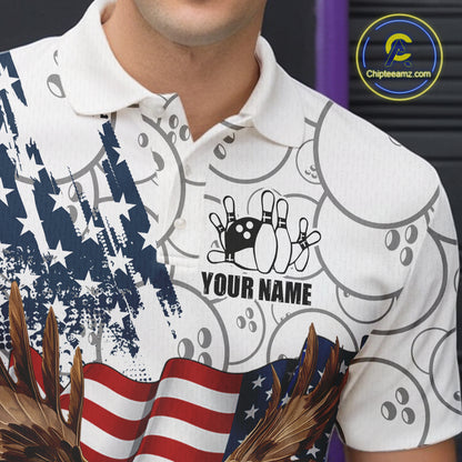 Red, White, Blue American Flag Eagle Men Bowling Shirts Custom Patriotic Camo Bowling Team Jersey NQS11192