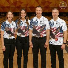 Load image into Gallery viewer, Red, White, Blue American Flag Eagle Men Bowling Shirts Custom Patriotic Camo Bowling Team Jersey NQS11192