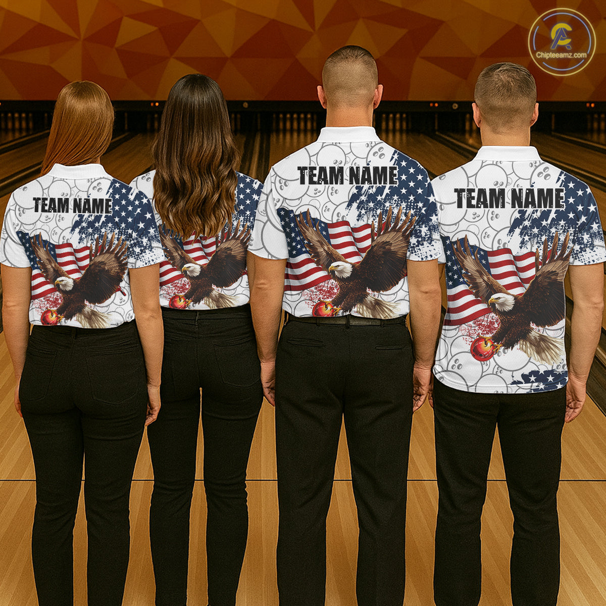 Red, White, Blue American Flag Eagle Women Bowling Shirts Custom Patriotic Camo Bowling Team Jersey NQS11192
