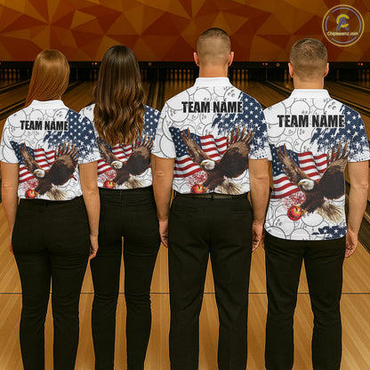 Red, White, Blue American Flag Eagle Women Bowling Shirts Custom Patriotic Camo Bowling Team Jersey NQS11192