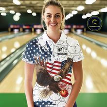 Load image into Gallery viewer, Red, White, Blue American Flag Eagle Women Bowling Shirts Custom Patriotic Camo Bowling Team Jersey NQS11192