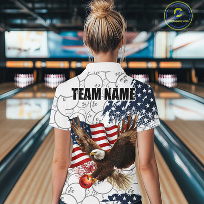 Red, White, Blue American Flag Eagle Women Bowling Shirts Custom Patriotic Camo Bowling Team Jersey NQS11192