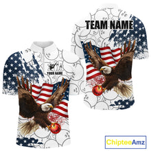 Load image into Gallery viewer, Red, White, Blue American Flag Eagle Men Bowling Shirts Custom Patriotic Camo Bowling Team Jersey NQS11192