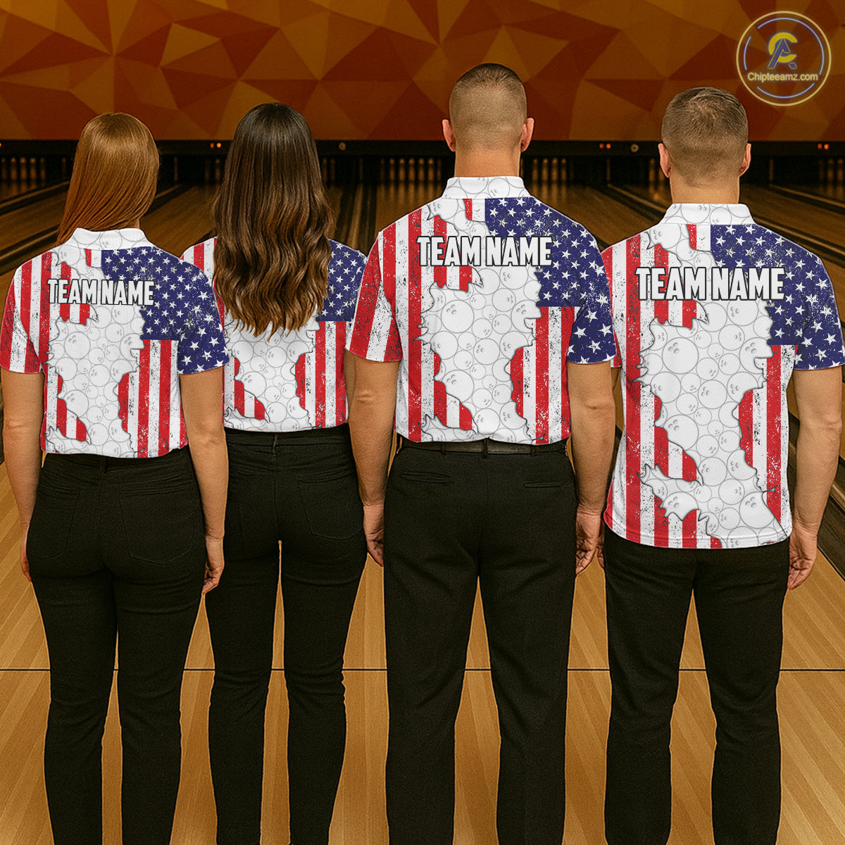 Personalized Red, White and Blue American Flag Bowling Team Shirts For Women, Patriotic Bowling Gifts NQS11197